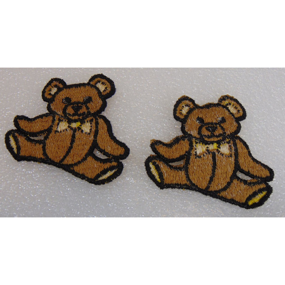 Teddy Bear Patch X 2 Bowtie 2" Sew On Designer Badge Embroidered Clothing Jacket - Picture 2 of 6